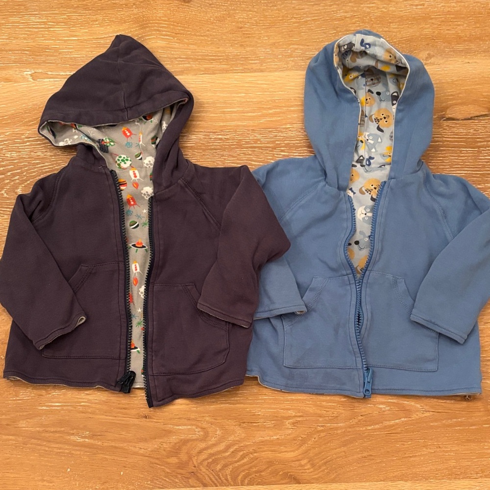 Zutano Kids' Reversible Zip-Up Hoodies- Navy and Blue